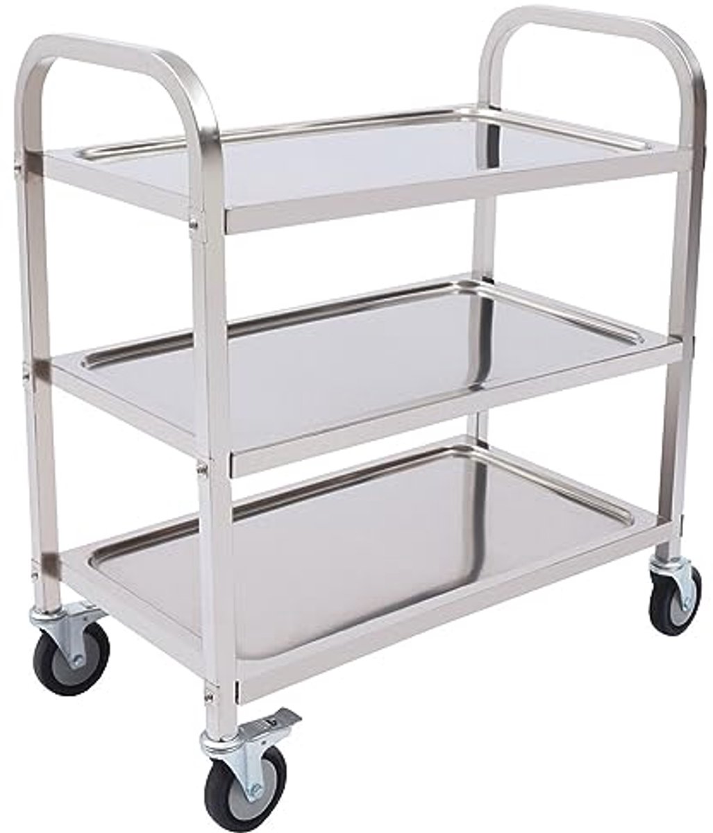Roestvrijstalen Opslagrek voor Keuken of Garage - 3-Lagen Met Wielen, 85 x 45 x 90 cm