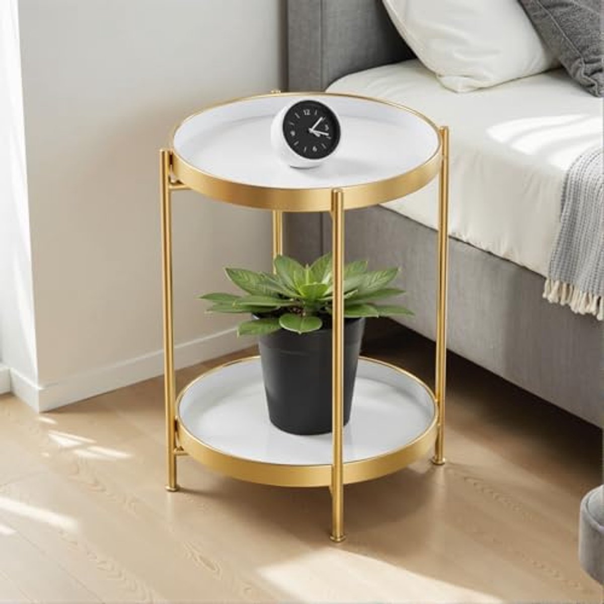 Kleine ronde bijzettafel van metaal - 40 x 40 cm - stijlvol voor woonkamer, balkon of outdoor