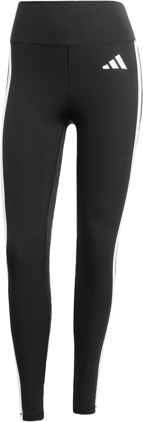 Zwarte legging met drie witte Adidas strepen op de zijkanten