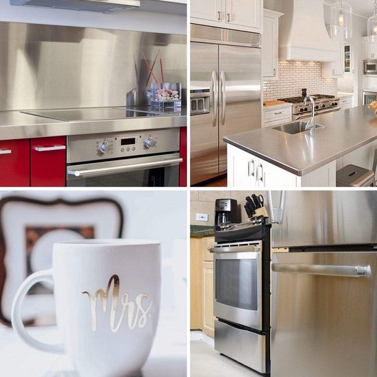 Livelynine 5M X 60CM Wide Stainless Steel Wallpaper For Kitchen Worktop Metal Effect Vinyl Wraps For Refrigerator Doors Dishwasher Refrigerator