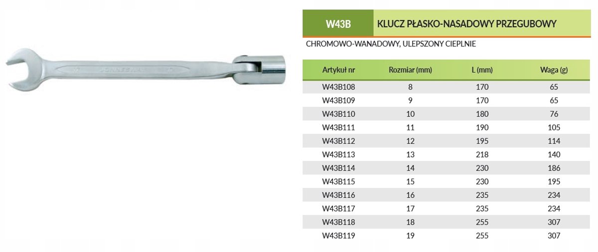 Jonnesway Ringsleutel met dop 13mm JW43B113 - 218mm