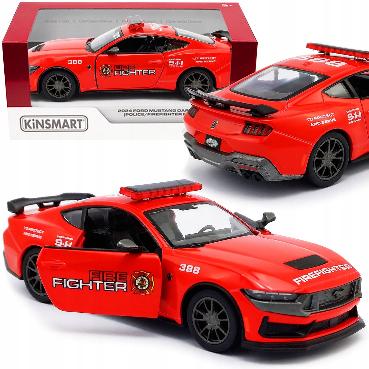 Ford Mustang Brandweer Modelauto 1:38 - Pull-Back