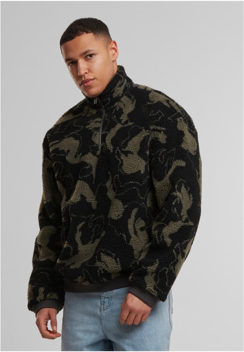Urban Classics Oversized Pattern Teddy Troyer Sweater/trui 5XL Olijfgroen