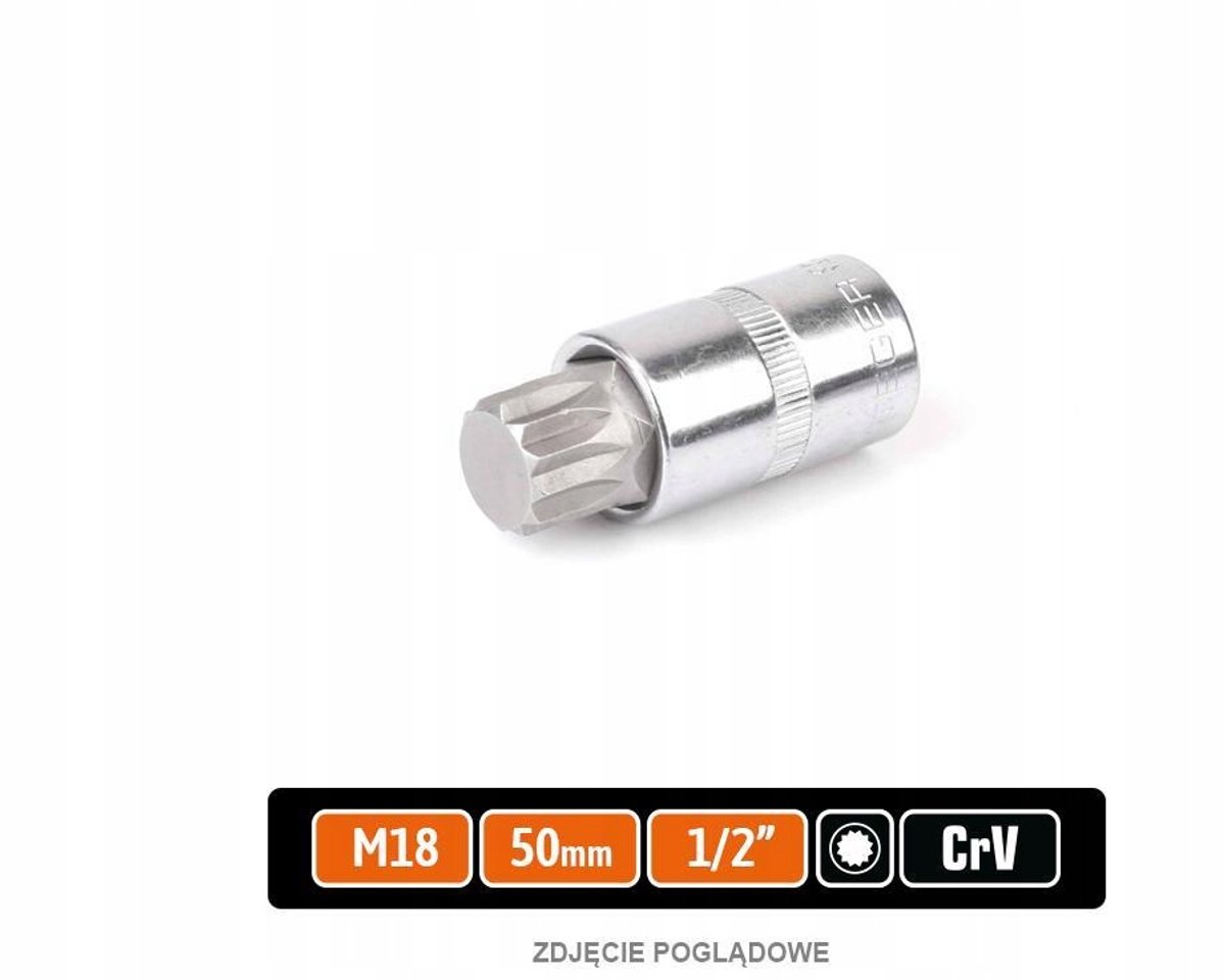 Dopsleutel SPLINE 1/2" M18 55mm CRV Staal - Teger