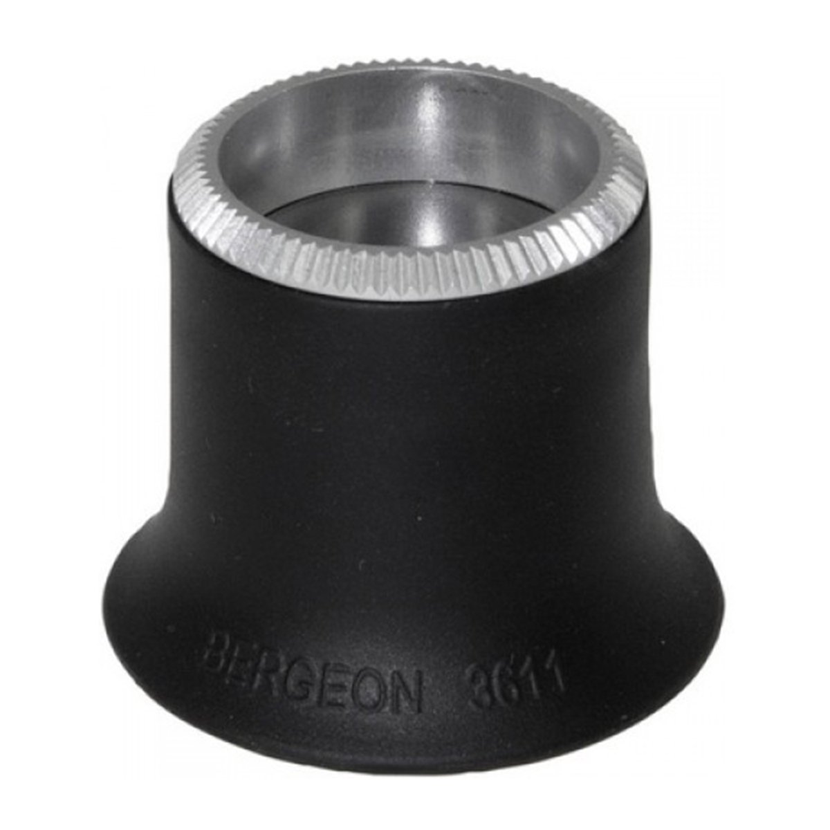 Bergeon 3611-N-2 vergrootglas, 5x vergroting, ergonomisch, modern, zacht rubber, zwart, met geschroefde aluminium ring