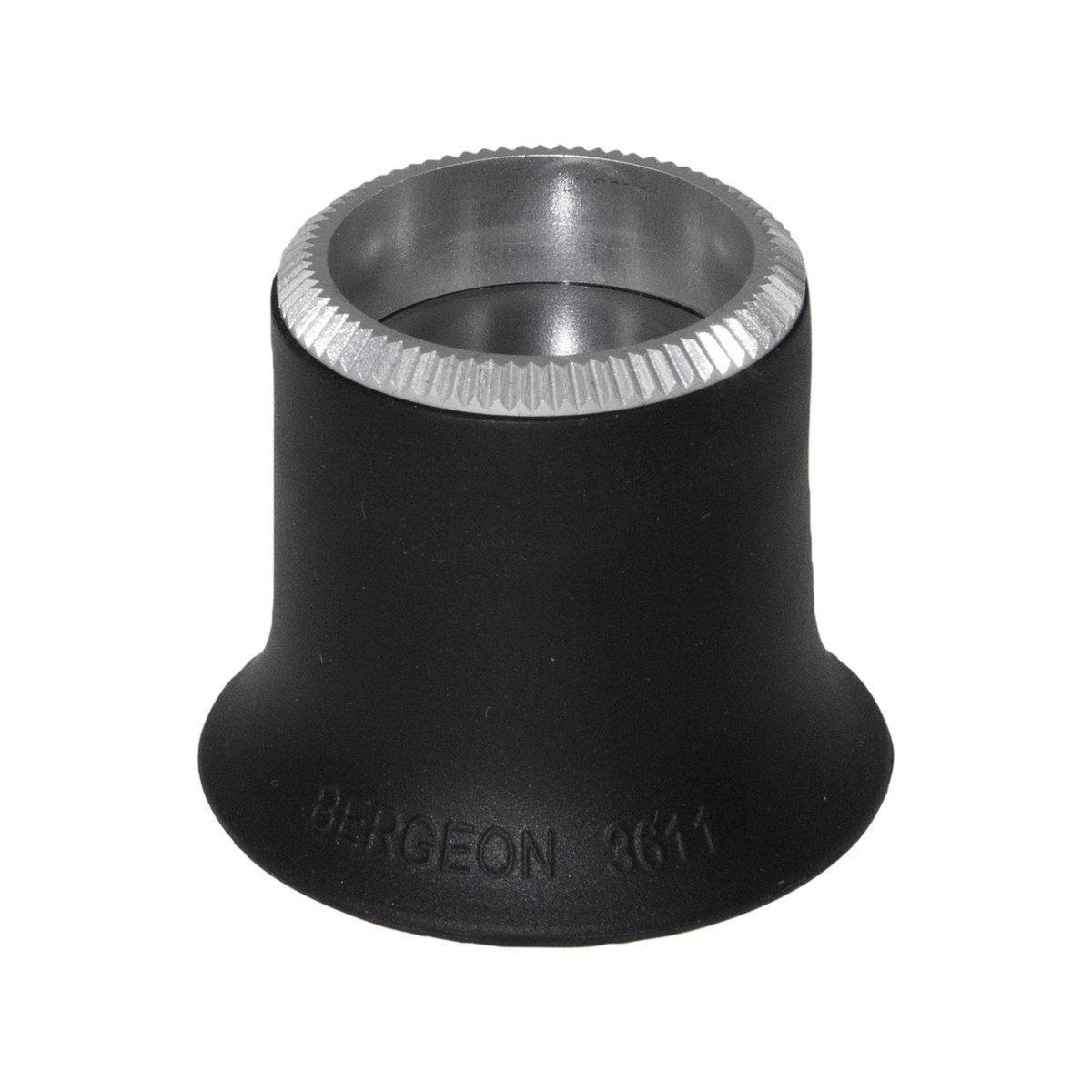 Bergeon 3611-N-4 vergrootglas, 2,5x vergroting, ergonomisch, modern, zacht rubber, zwart, met geschroefde aluminium ring