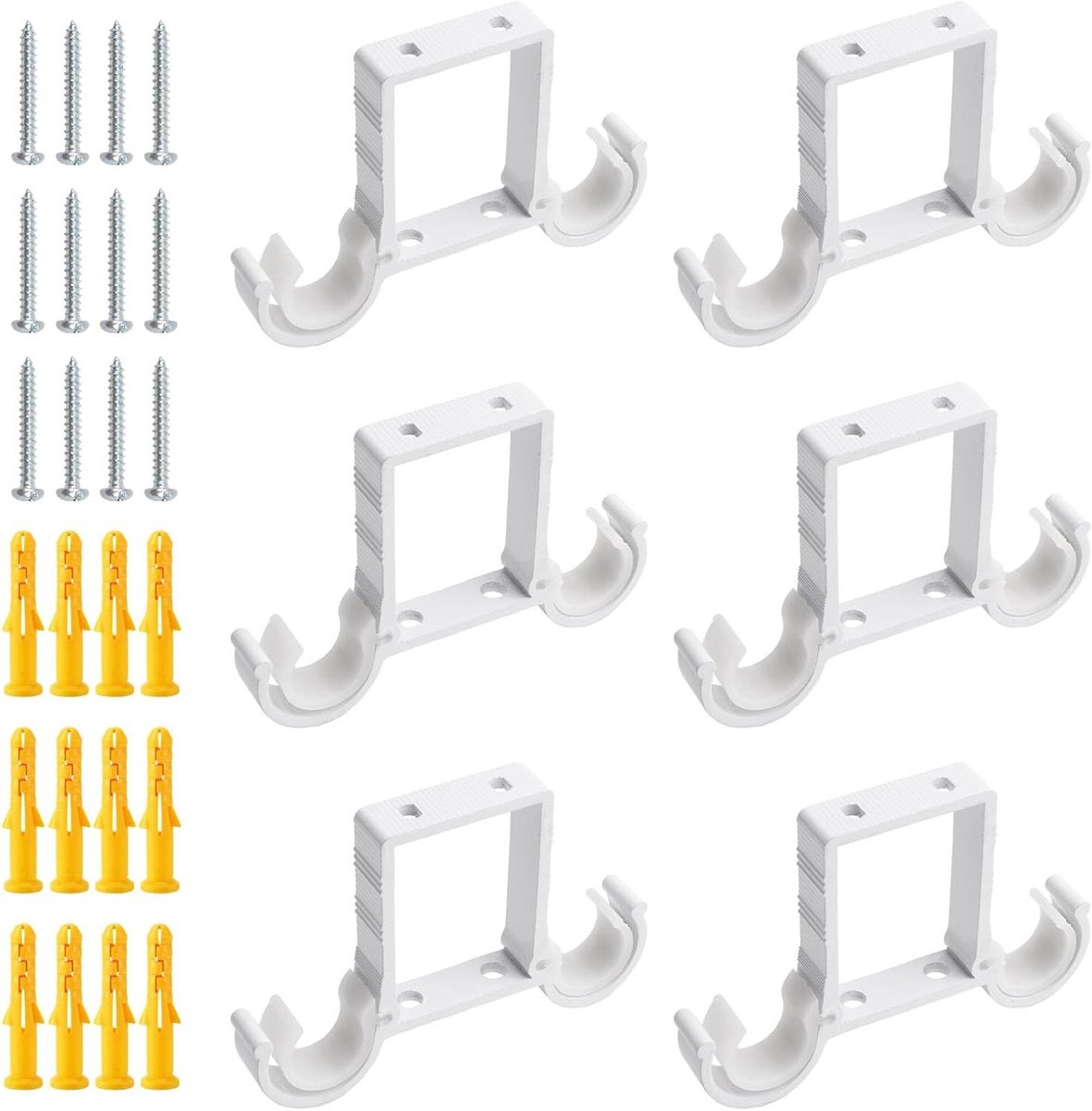 Provento - Aluminium gordijnroedebeugels 6 stuks, plafondmontage, dubbele houders, wit - Voor 23 mm-27 mm gordijnroede