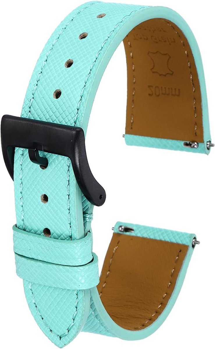 Leren horlogebandje 20 mm snelwissel reservearmband roestvrijstalen gesp zwart groen 20 mm unisex.