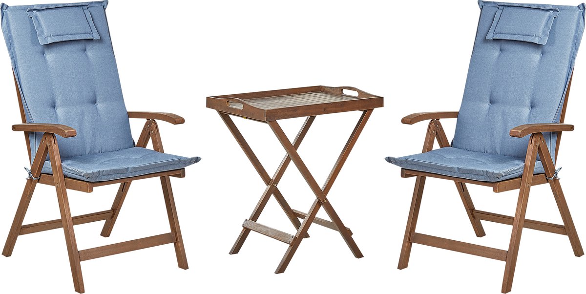 Bol.com BELIANI AMANTEA - Bistroset - Donkerhout/Blauw- Acaciahout aanbieding