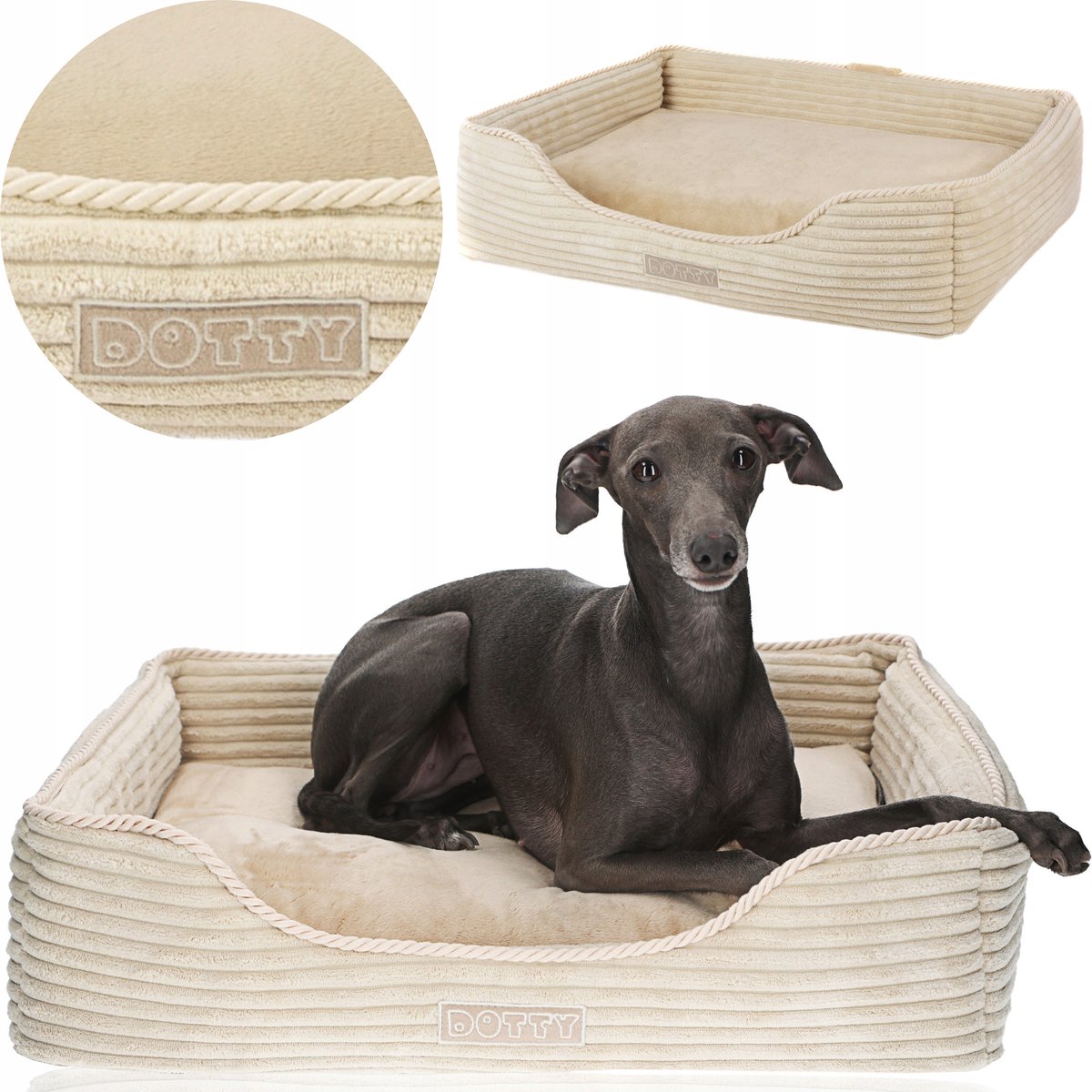 DOTTY Hondenkussen Sofa Poef - Crème Corduroy - Maat M