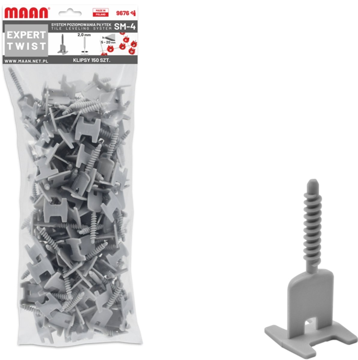 SM-4 EXPERT TWIST Tegelnivelleringsclips - 150 stuks, voeg van 2 mm