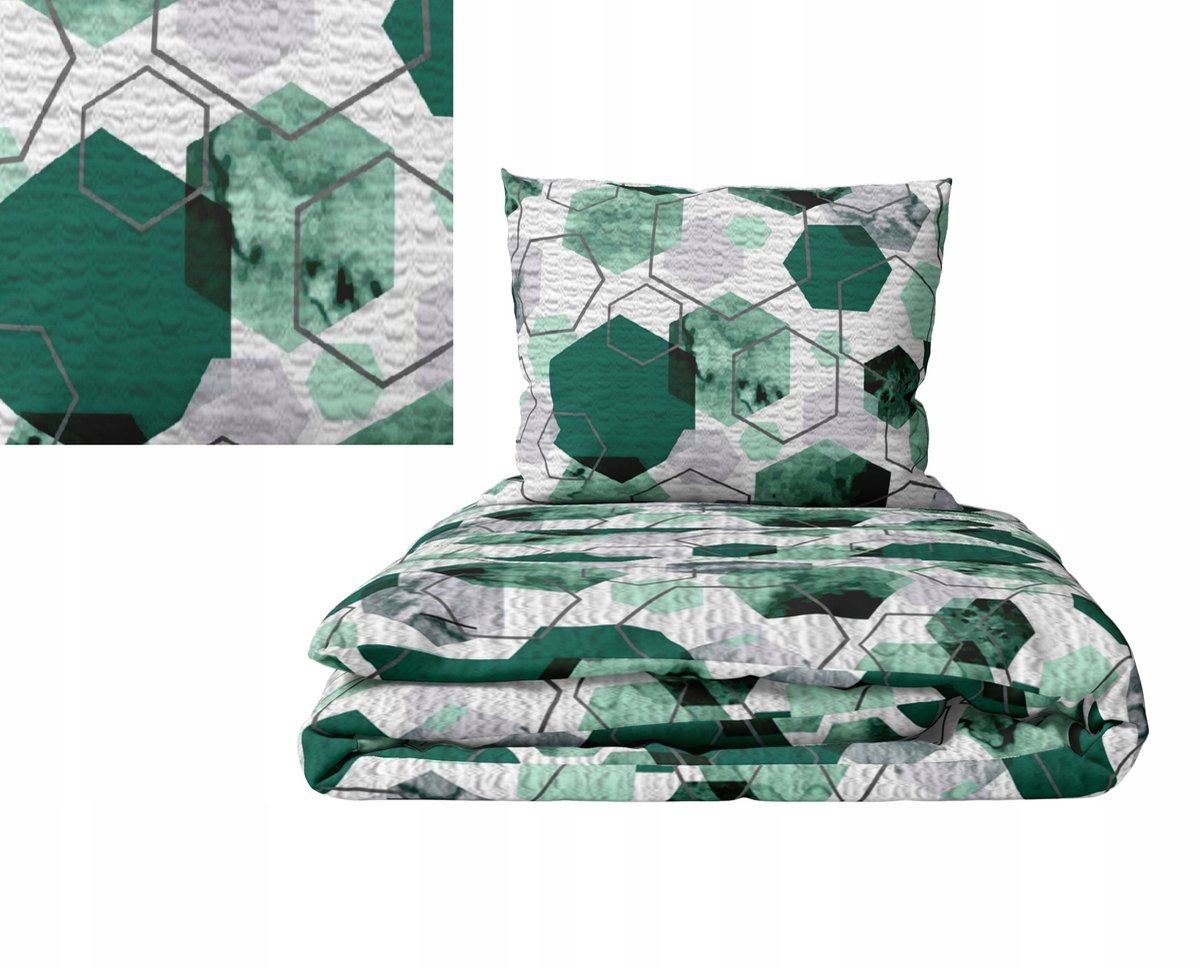 Kora Beddengoed Set 220x200cm - 100% Katoen - Groene Zeshoeken