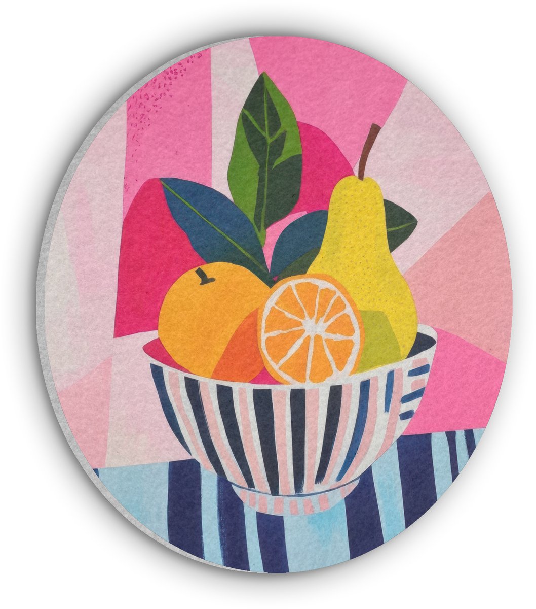 Akoestisch wandpaneel rond 30x30 cm - Vilt schilderij Fruit - Abstracte achtergrond - Roze - Ronde akoestische panelen - Geluidsdempende wanddecoratie - Geluidsisolatie wandcirkel - Muurdecoratie geluidspanelen