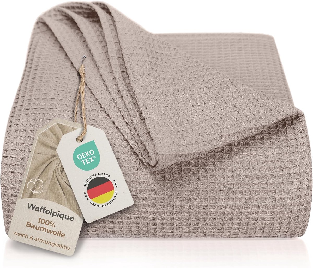 Famanu - Premium sprei 240 x 260 cm XXL – wafelpiqué 100% katoen – lichte zomerdeken met wafellook – katoenen deken, bedsprei, banksprei, bankdeken, bankdeken (taupe)