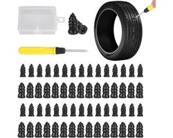 Set van 60 stuks - Bandenreparatieset met wielmoeren - Bandenreparatieset met rubberen spijkers - Snelle doe-het-zelf bandenreparatietool - Met gereedschapskist en schroevendraaier - Geschikt voor auto's, motoren, vrachtwagens en tractoren