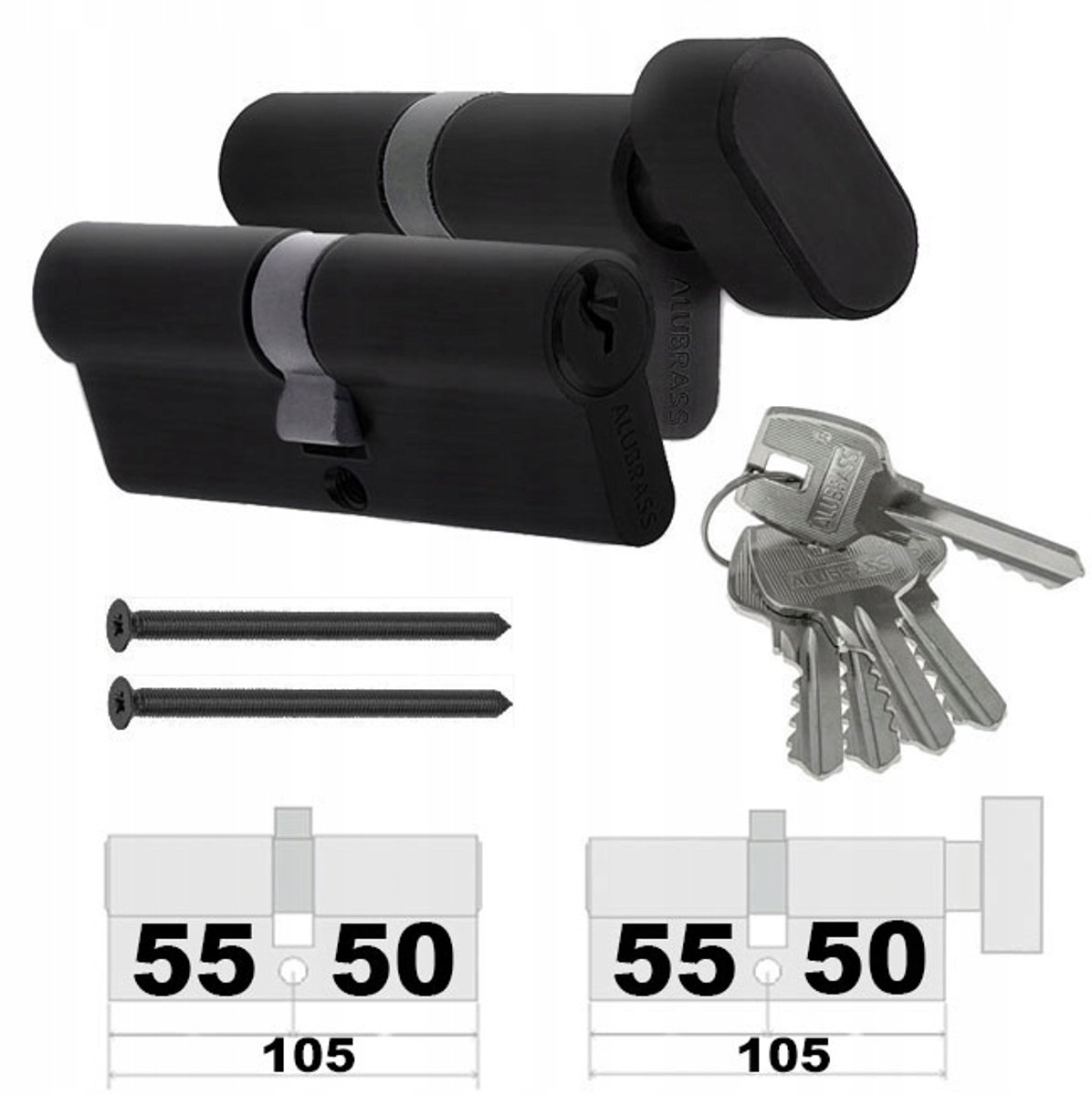 Set van 5 Sluitcilinders met 5 Sleutels - 50/55 + G50/55 - Zwart