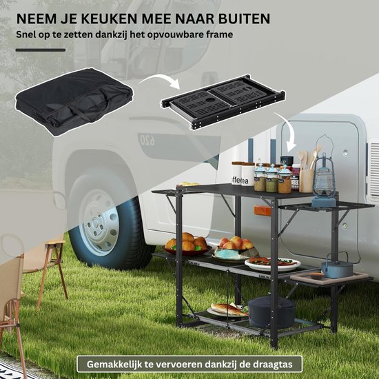 White-Label® Campingkeuken - Kampeerkast - Kampeerkeuken - Opvouwbaar - Inklapbaar - Zwart van White-Label® — afbeelding 3