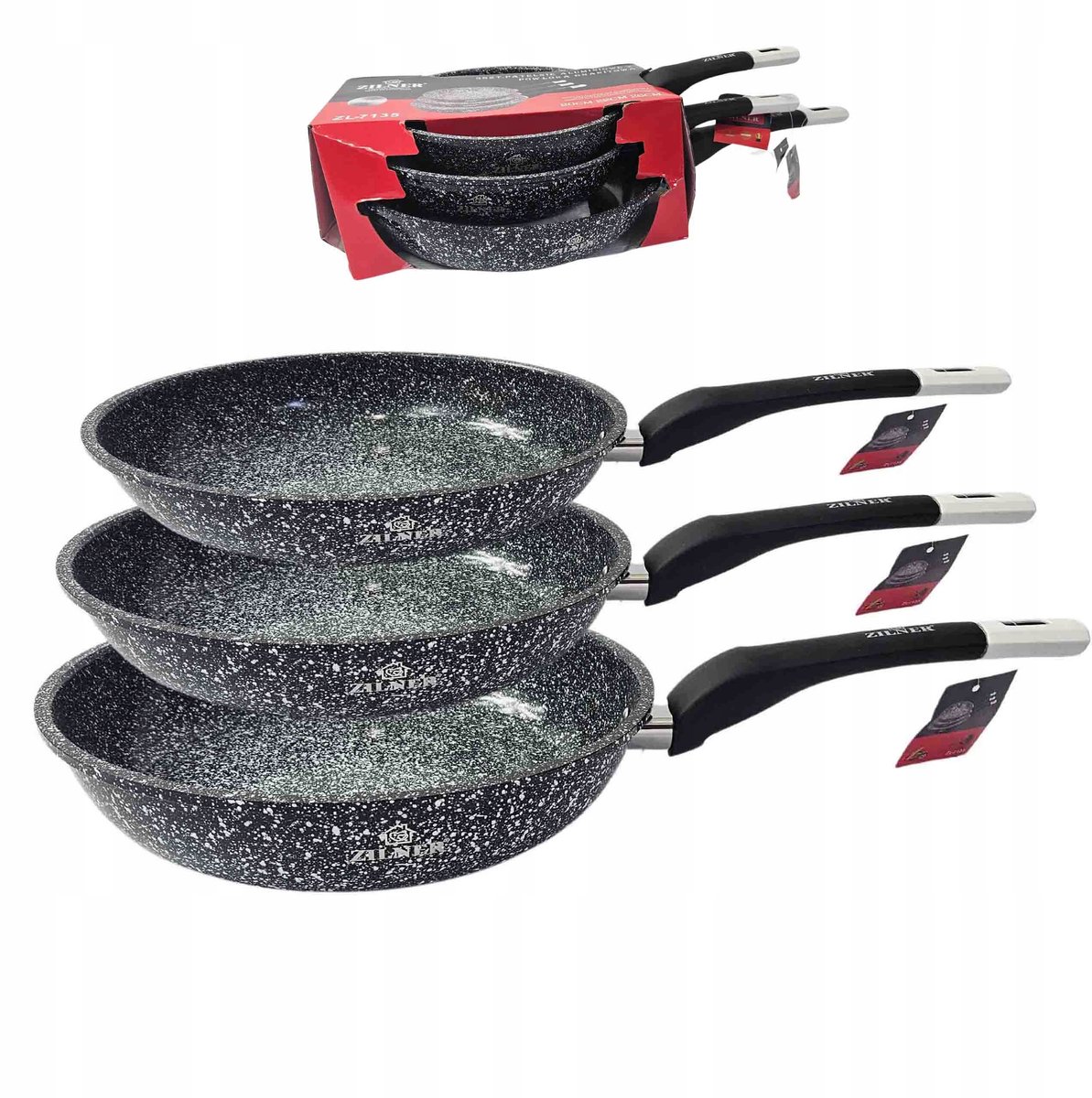 Set van 3 Koekenpannen 16/18/20cm - Granietlook, Geschikt voor Inductie