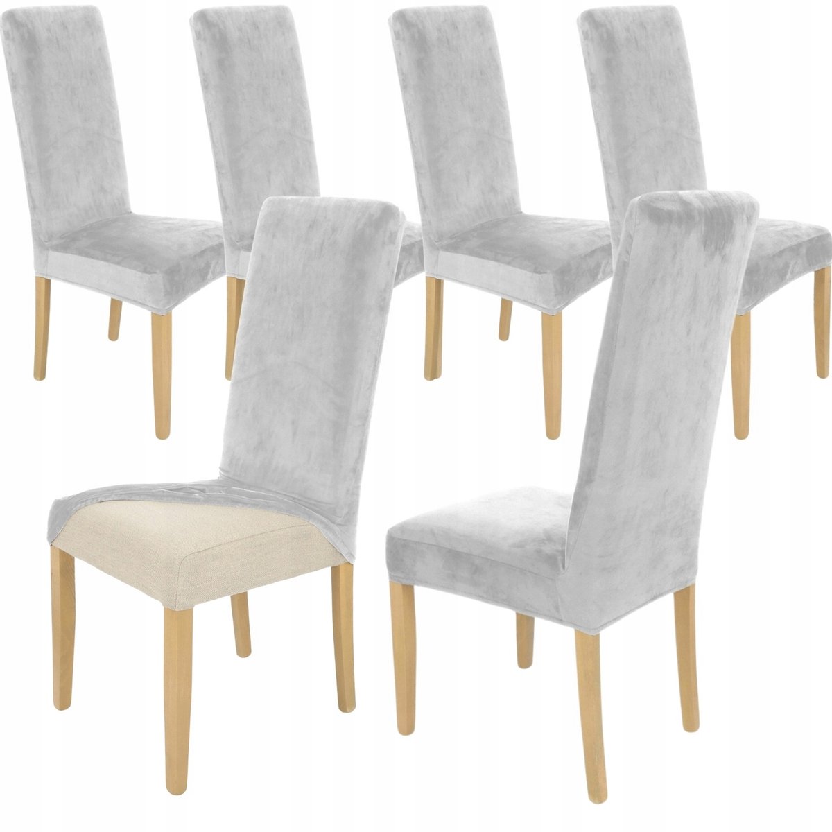 6x Stoelhoes Hoge Vloerkleed Licht Grijs Velours Elastiek