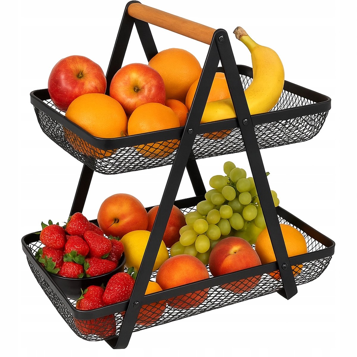 2-Laags Metalen Fruitmand Zwart - Stijlvolle Keuken Organizer