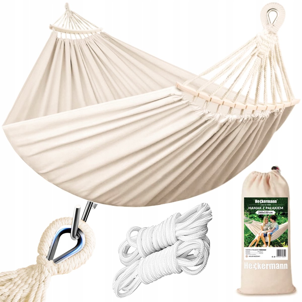 Grote 2-persoons hangmat met uitgestrekte stok - 260x150 cm - Max 300 kg