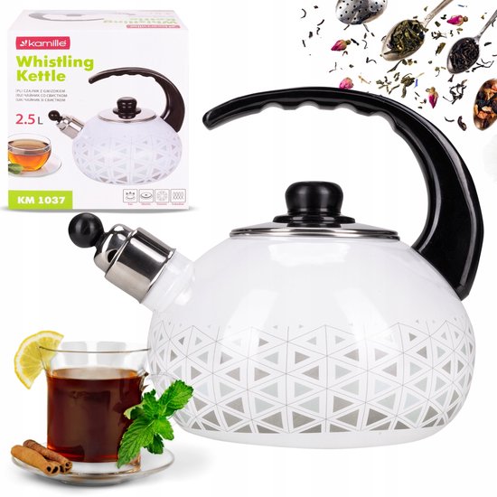 Theeketel, 2,5 l theepot fluitketel met houten patroon handvat, food grade roestvrij staal theepot voor kookplaten gasfornuizen inductie fornuizen