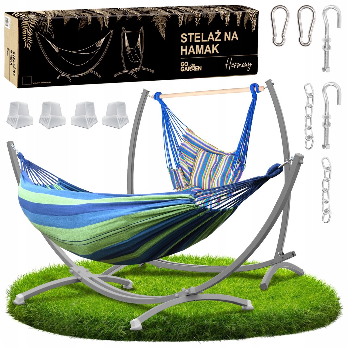 Tweepersoons Hangmat & Stoel Standaard 250kg Grijs - 2in1