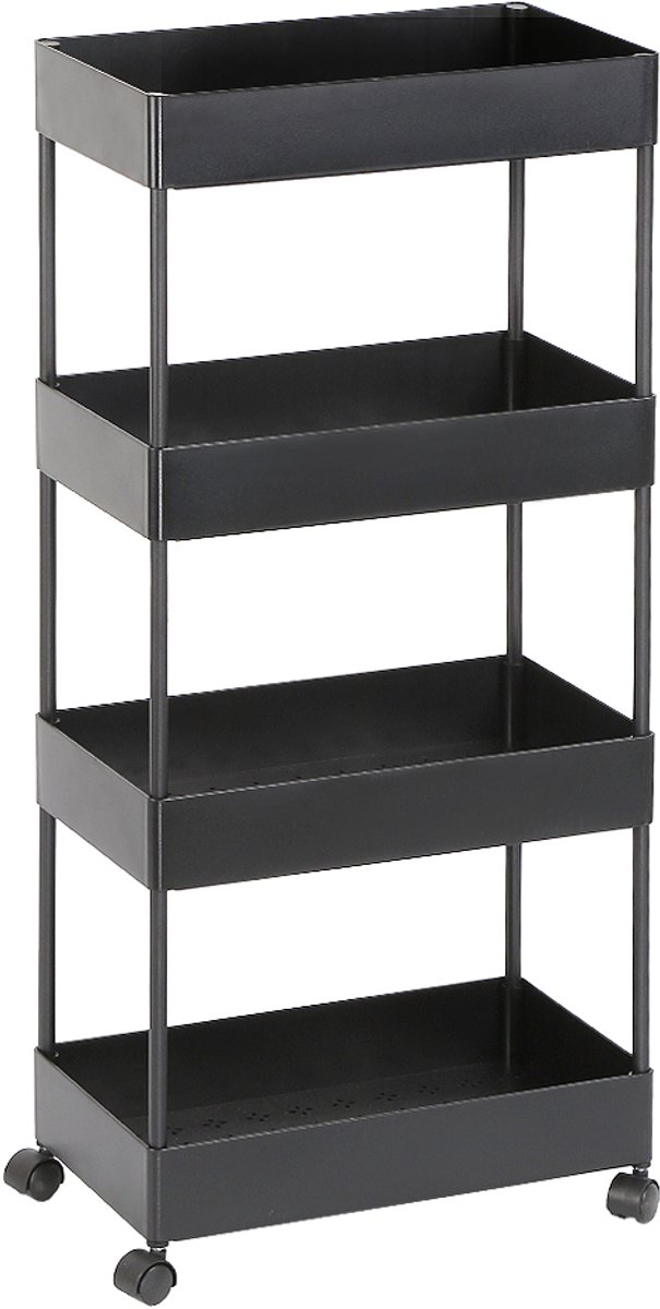 PIPIPOXER-Keukentrolley, roltrolley, serveerwagen, voor keuken en badkamer, 4 planken, 40*22*90cm,Zwart