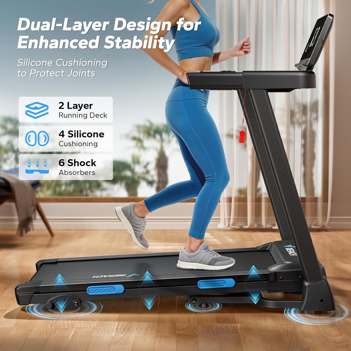 Loopband voor thuisgebruik, 2,5 pk loopband met helling, 15% met automaat, opvouwbare loopmat van 0,8-12 km/u met led-display, fitnessapparaat voor thuis en op kantoor, draagvermogen 136 kg thumbnail 3