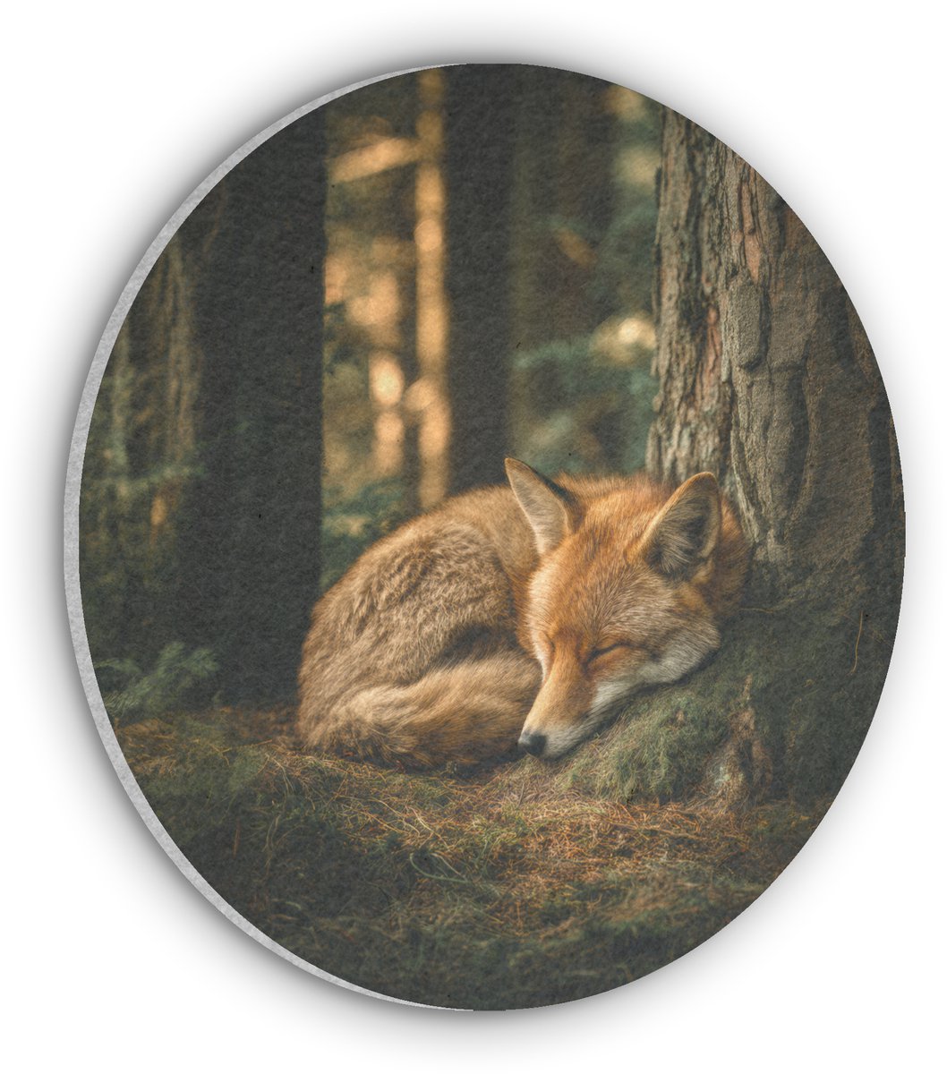 Akoestisch wandpaneel rond 60x60 cm - Vilt schilderij Vos - Bos - Slapen - Ronde akoestische panelen - Geluidsdempende wanddecoratie - Geluidsisolatie wandcirkel - Muurdecoratie geluidspanelen