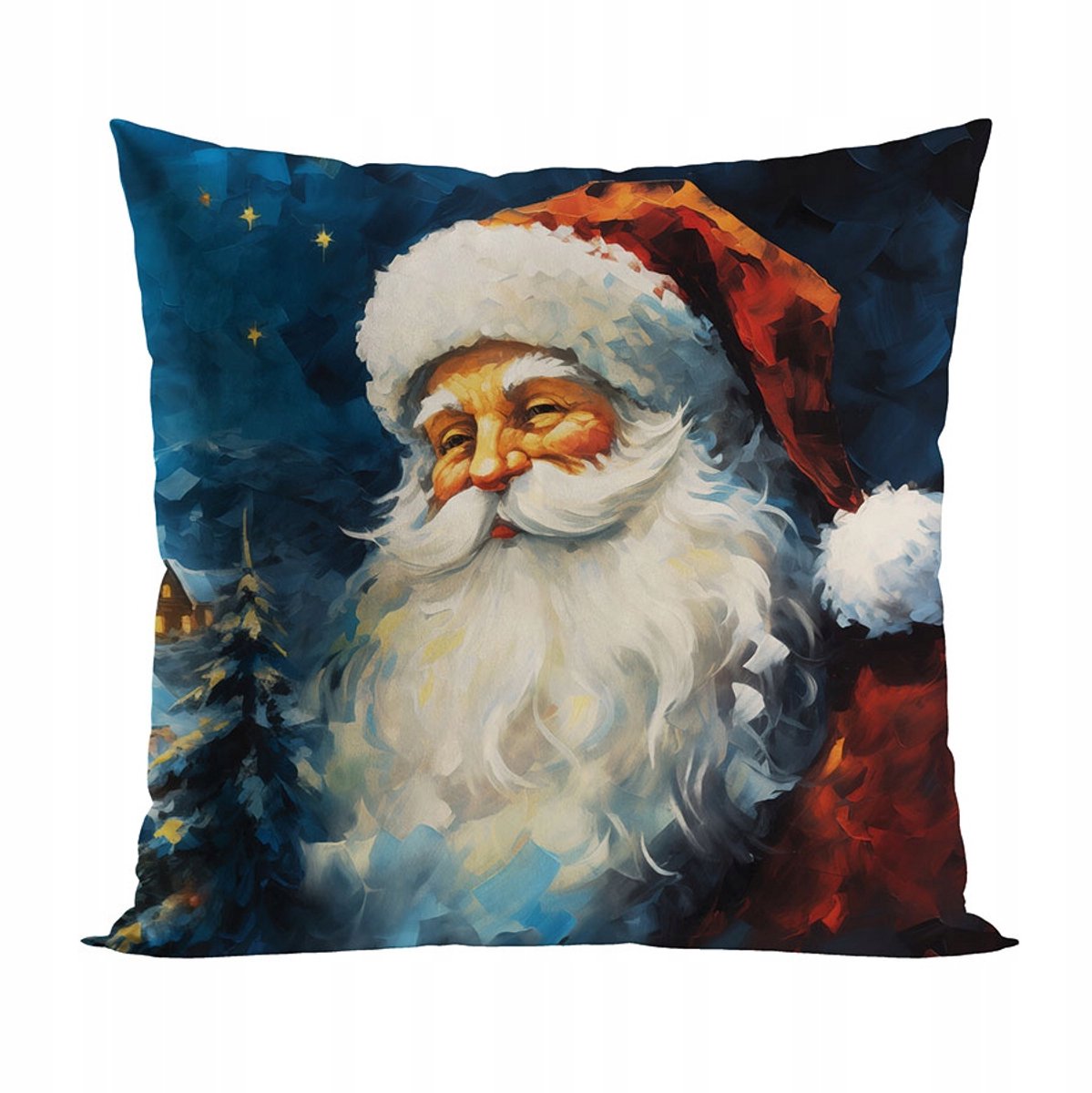 Kerst Kussenhoes 40x40cm - Vrolijke Kerstman in Dorp