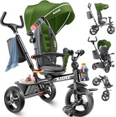 KIDIZ® Loopfiets Driewieler 5in1 Kinderfiets kinderdriewielerfiets 1 jaar vooruit en achteruit Jogger , mand tas drinkhouder zonnekap rubberen wielen, buggy fiets baby opvouwbaar driewielfiets - Khaki