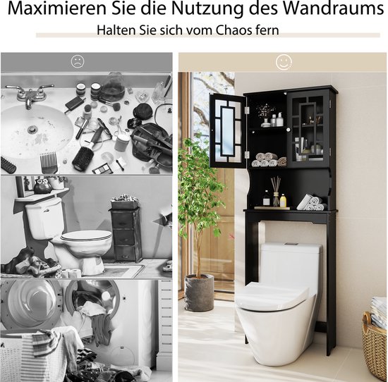 COSTWAY Vrijstaande Toiletkast Met 3 Planken - Opbergrek Voor Badkamer Of Bijkeuken