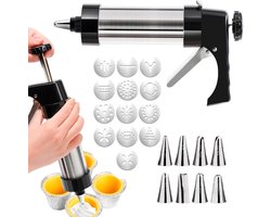 Koekjespers Pistool Set van roestvrij staal - Koekjesperspistoolset met 13 koekjesschijven en 8 spuitmondjes - Ergonomisch ontwerp - Voor het maken van koekjes en cake-glazuurframes - Bakbenodigdheden