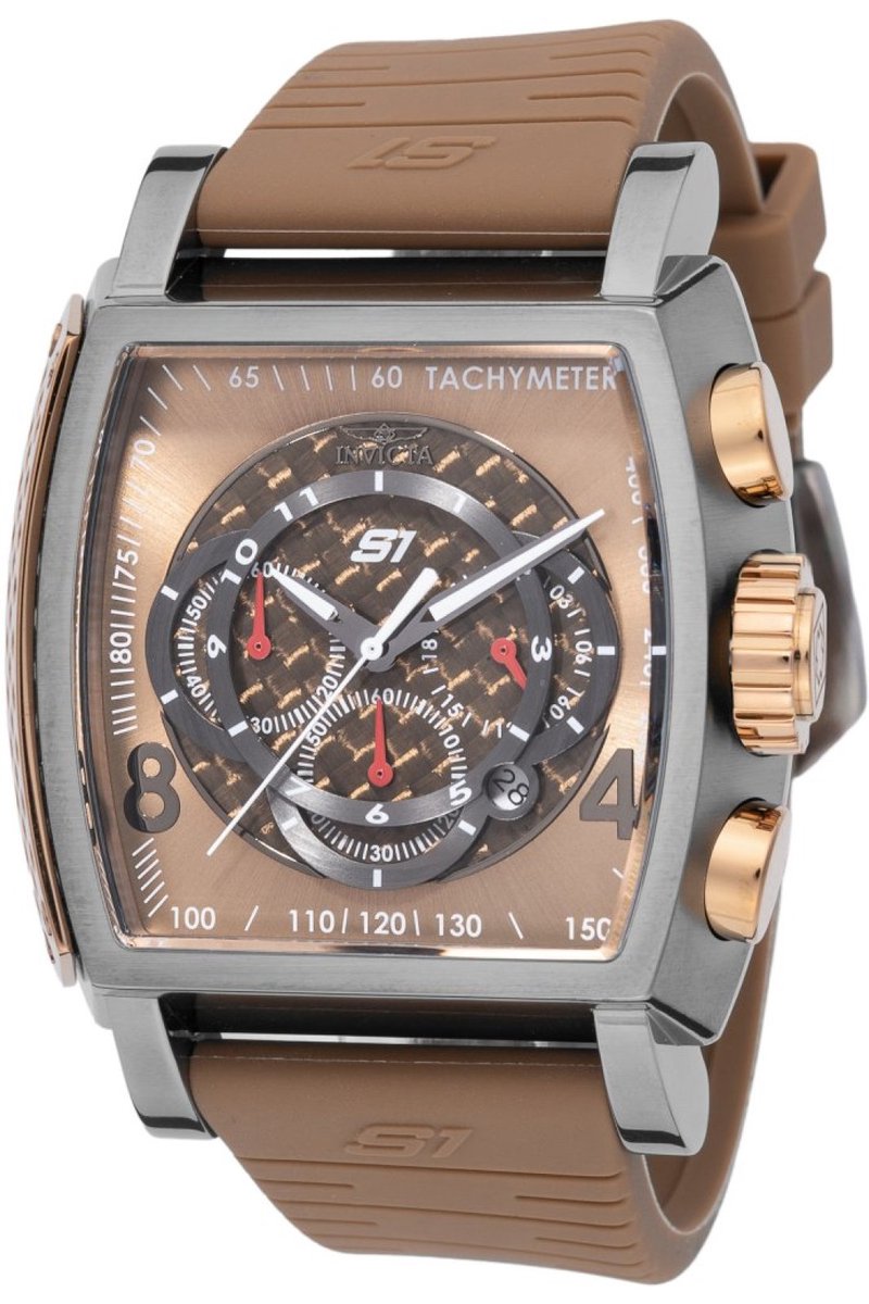 Invicta S1 Rally 48435 Heren Horloge - Waterdicht - Analoog - Quartz Uurwerk - Roestvrij Staal met bruine Wijzerplaat - 48mm