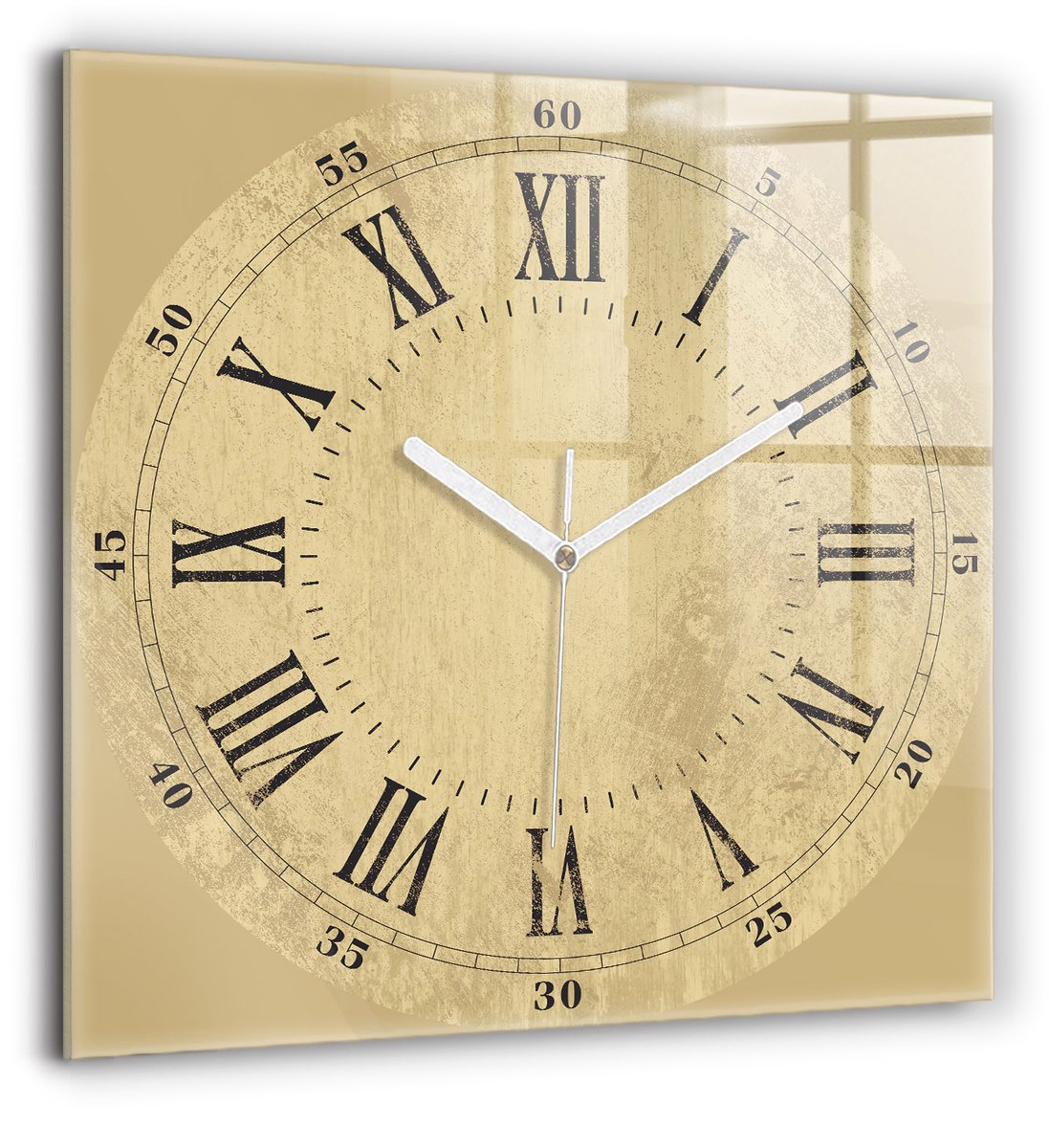 Wallfluent Wandklok - Bronzen Romeinse cijfers Stijlvolle Klok - 60 cm x 60 cm - Geel Wandklok - Witte Handen - Klok zonder getallen - Wandklok voor in de Keuken - Klok met Print - Kunstzinnige Klok - Klok met Afbeelding