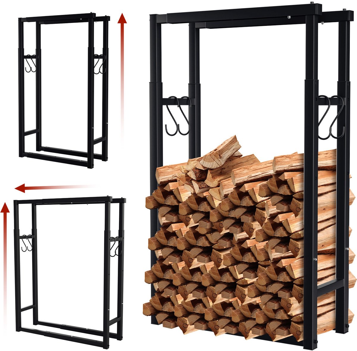 Logdrager bûches Porte bûches pour télescopique noir intérieur vertical W 60/80/100CM