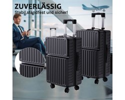 Merkloos BursDany Kofferset - 2 Delig - Reiskoffer met voorvak, PC-handbagage trolley met TSA-slot voor zakenreizen, 20" / 24"(Zwart)