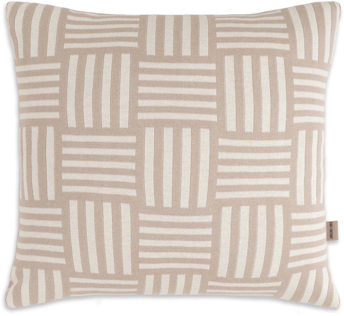 Knit Factory Dash Sierkussen - Vierkant kussen - Kussen woonkamer - Bank kussen - Decoratie kussen - Modern - Ecru/Linnen - 50x50 cm - Superzacht - Geblokt/Gestreept - Kussenhoes inclusief kussenvulling