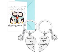 Brenzoos - Romantische Valentijnscadeaus | Sleutelhanger met Pinguïn Ornamenten en Verjaardag Kaart | Vriendje Vriend Husband Vrouw Verjaardag Jubileum Huwelijkscadeau