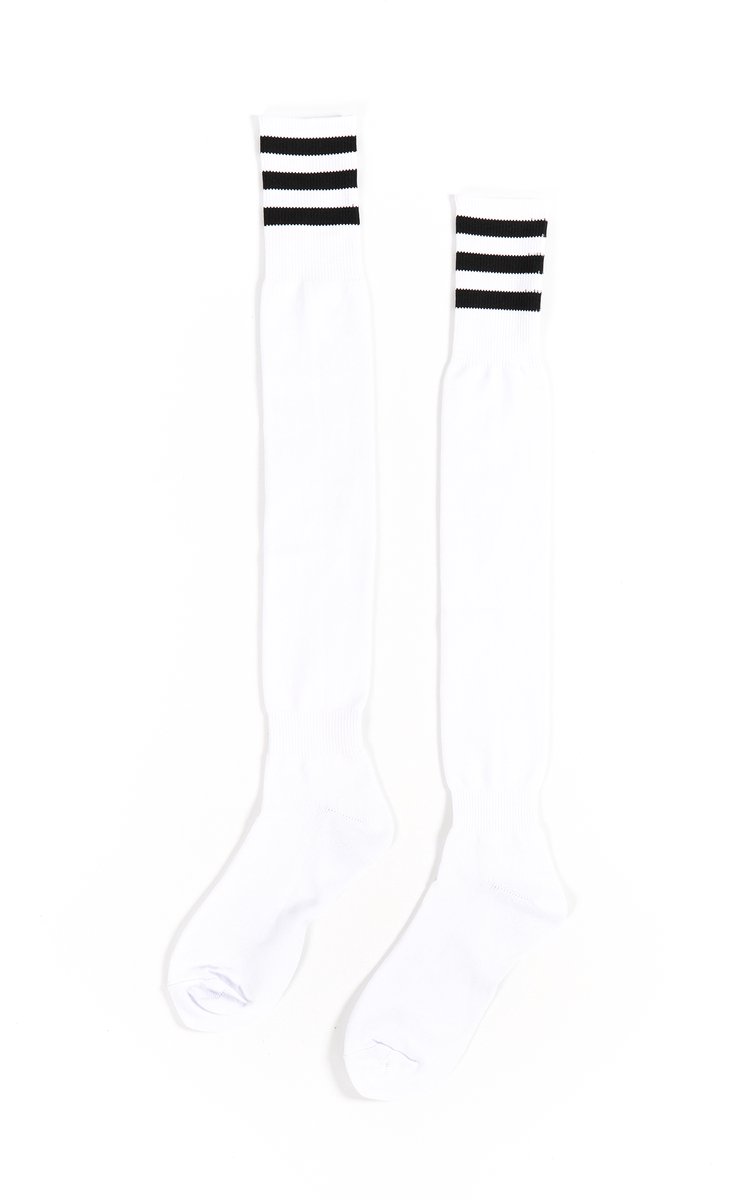 KIMU® Sokken Wit Zwarte Strepen - Maat 36-41 - Dames Heren Unisex - Witte Kniekousen Voetbalsokken Sportsokken Kniesokken Kousen Streepjes Festival