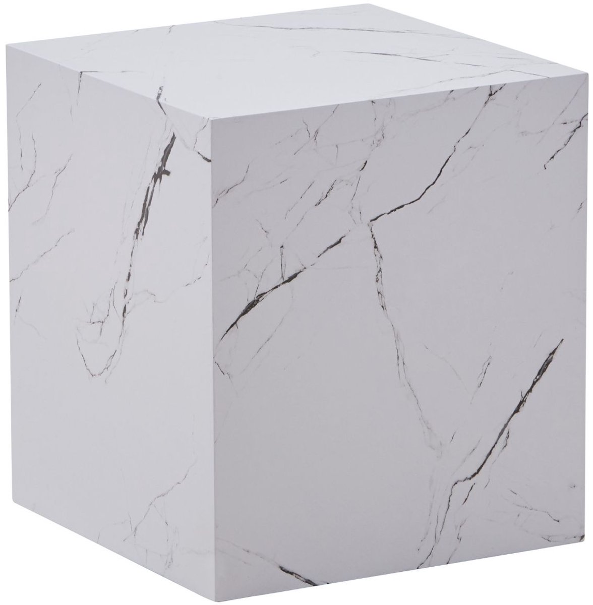Floraya - Bijzettafel Cuboid - Marmerlook - Wit - 55x55x40 cm