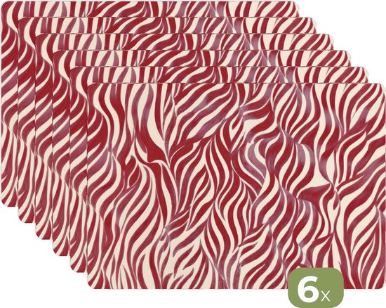 Dessous-de-plat - 6 pièces - 45x30 cm - Dessous-de-plat plastique - Formes ondulantes - Abstrait - Rouge - Sous-verres de table - Décoration de table - Accessoires de décoration de cuisine - Dessous-de-plat Vinyl - Ornement de table
