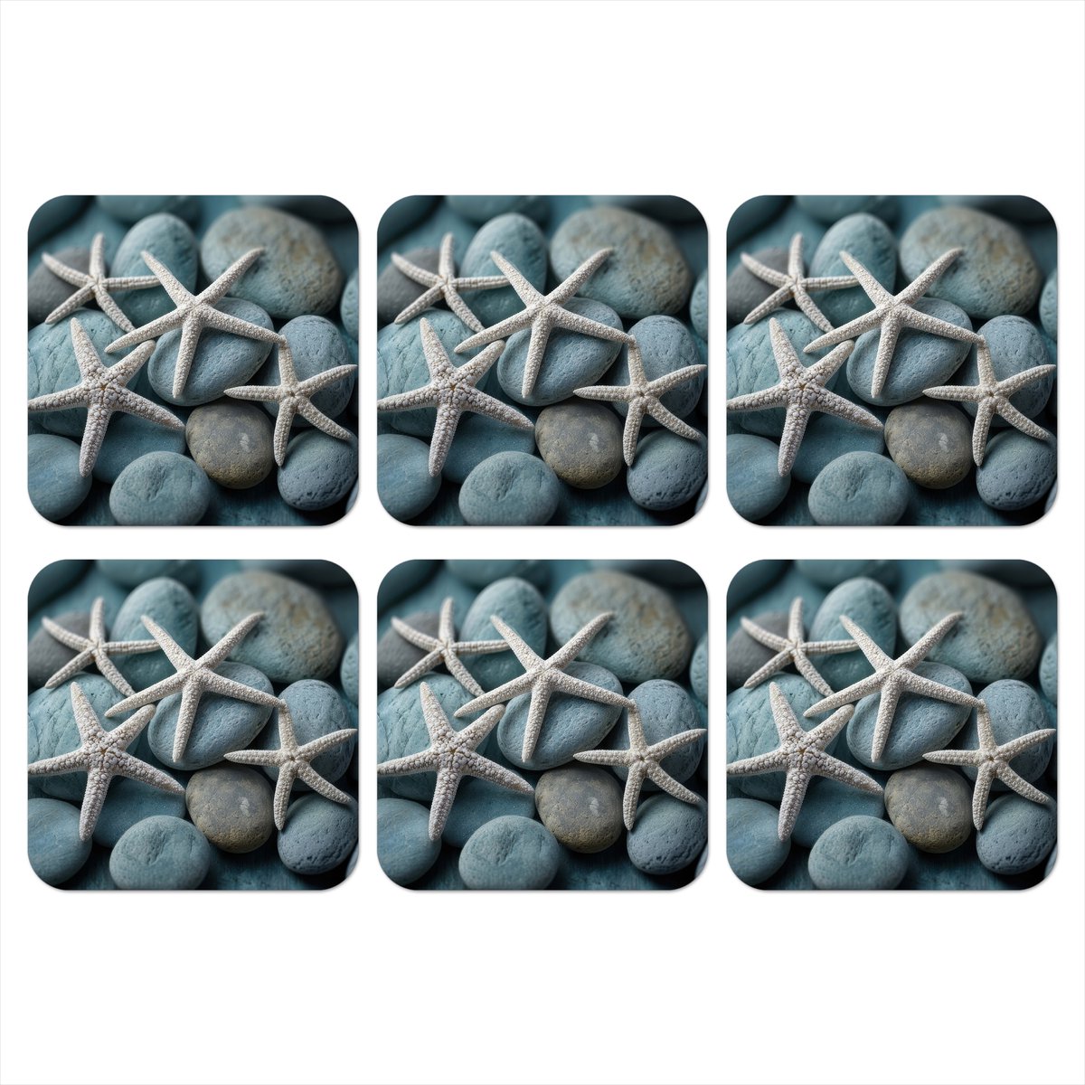 Onderzetters voor glazen - Zeesterren - Stenen - Wit - 10x10 cm - Glasonderzetters - 6 stuks