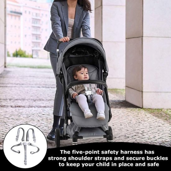 Veiligheidsgordel voor kinderstoel - Veiligheidsgordel voor kinderstoel - Vijfpuntsgordel - Riem - Vervangende veiligheidsgordel - Kinderstoel - Riem voor kinderwagen - Veiligheidsgordel voor kinderstoel - Beschermende riem voor kinderstoel - Grijs/W van A3 Baby & Kids — afbeelding 2