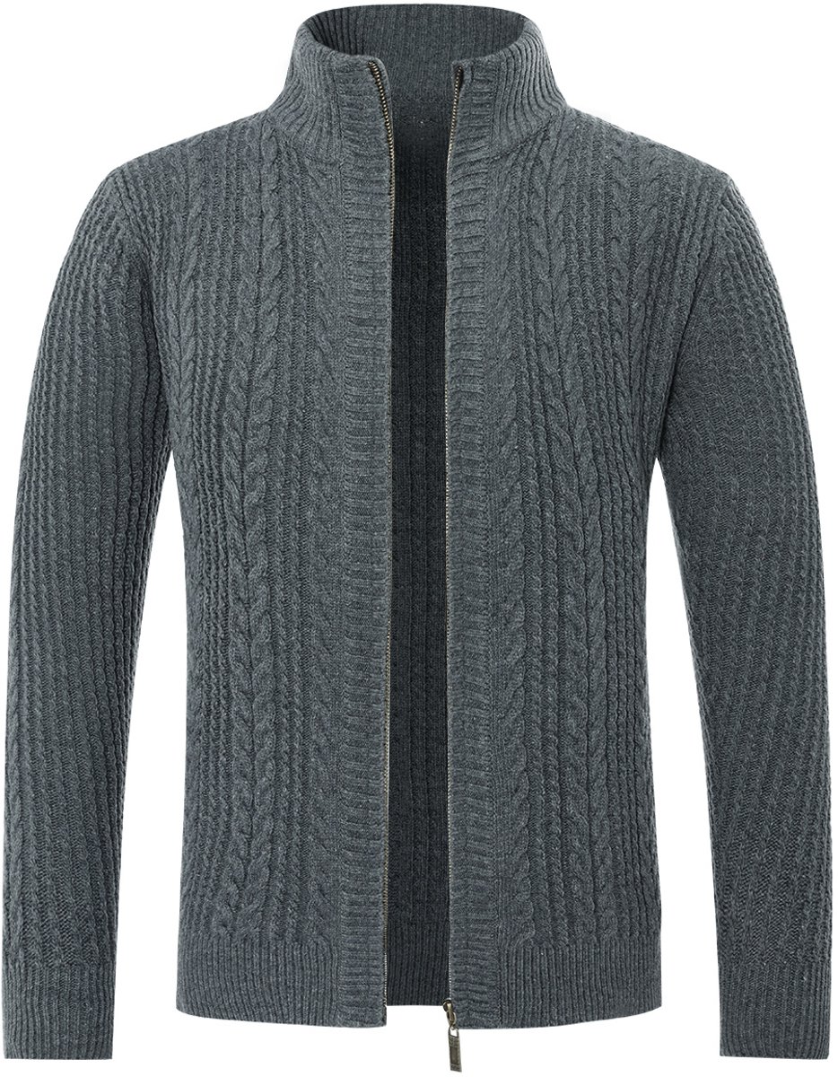 Allthemen Heren Cardigan met Opstaande Kraag Gebreide Warme Trui Grijs