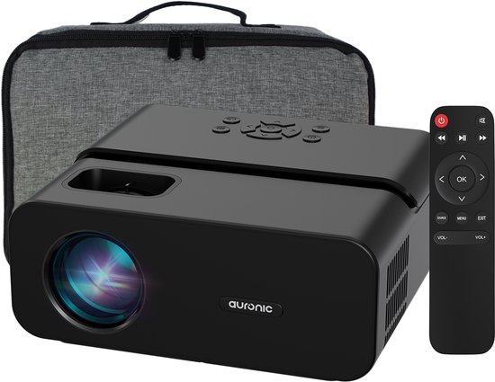 Auronic Beamer 10.000 Lumen - WiFi - 1080P Full HD - Streamen vanaf je telefoon - Smart Mini Beamer - IOS & Android - HDMI-kabel - Afstandsbediening en Projectiescherm - Zwart