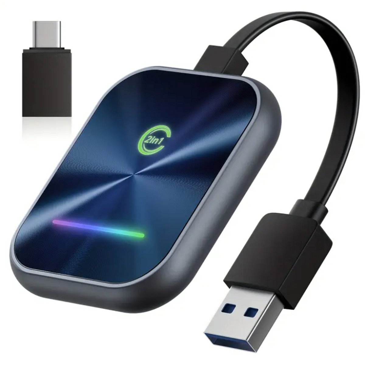 Dutchers® Carplay Dongle - Geen kabel meer nodig - Carplay Scherm - 2-in-1 Draadloze CarPlay - Auto Adapter geschikt voor Android & Apple – Plug & Play, Compact en Razendsnel