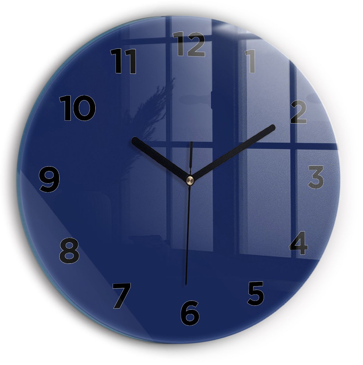 Wallfluent Wandklok - Marine Ronde Glazen Klok - 30 cm x 30 cm - Marine Wandklok - Zwarte Handen - Wandklok Met Cijfers - Wandklok Glas Woonkamer - Ronde Glazen Wandklok - Industrieel Wandklok - Ronde Glas Klok