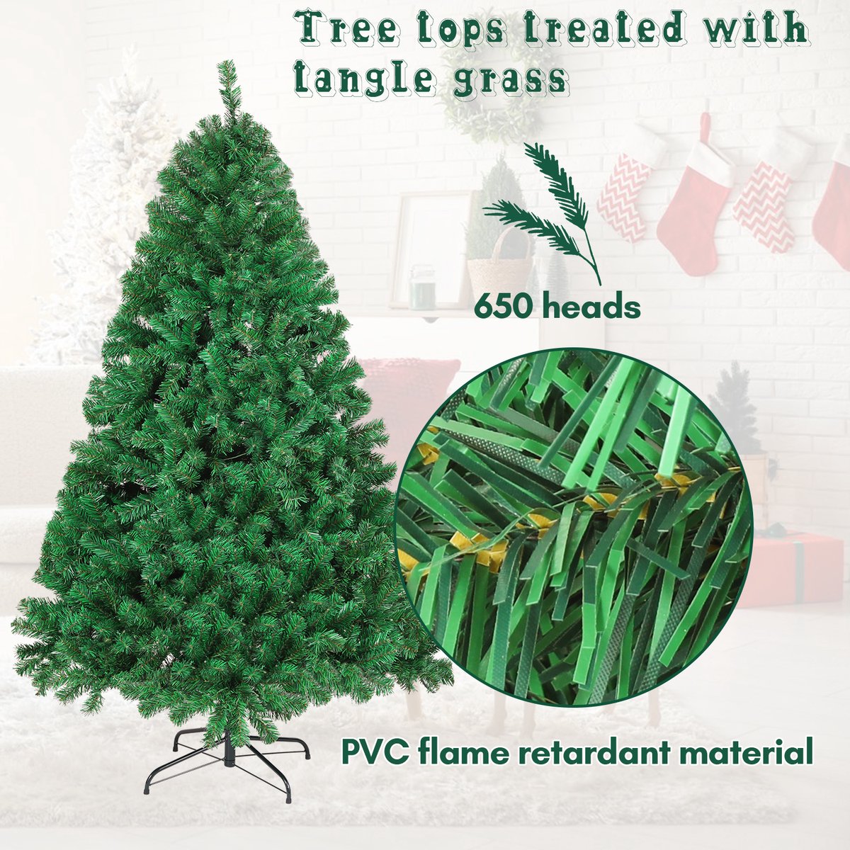 180cm Kunstkerstboom - Realistische PVC Kerstboom - Metalen Standaard - Zonder Verlichting - Groen – foto 3